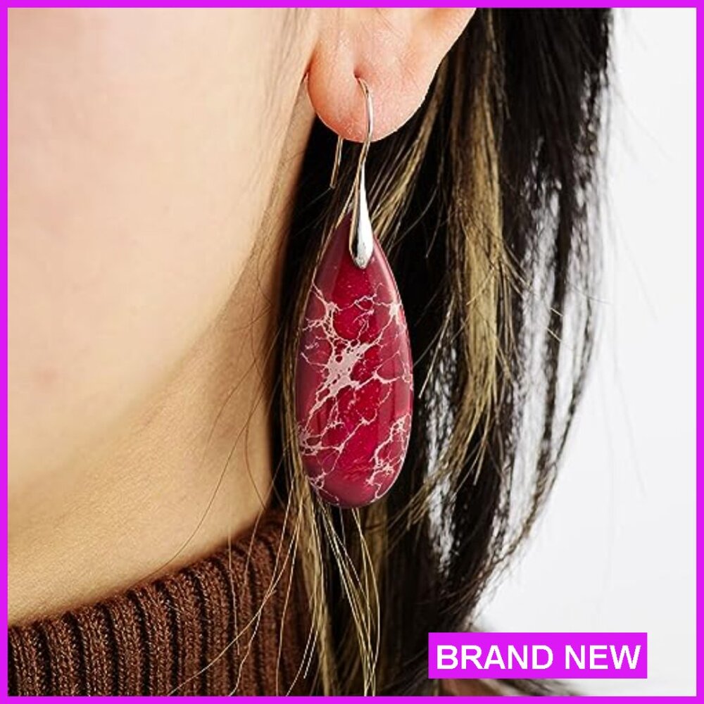 Stone Fishhook Dangle Drop Earrings Elegant State… - image 2
